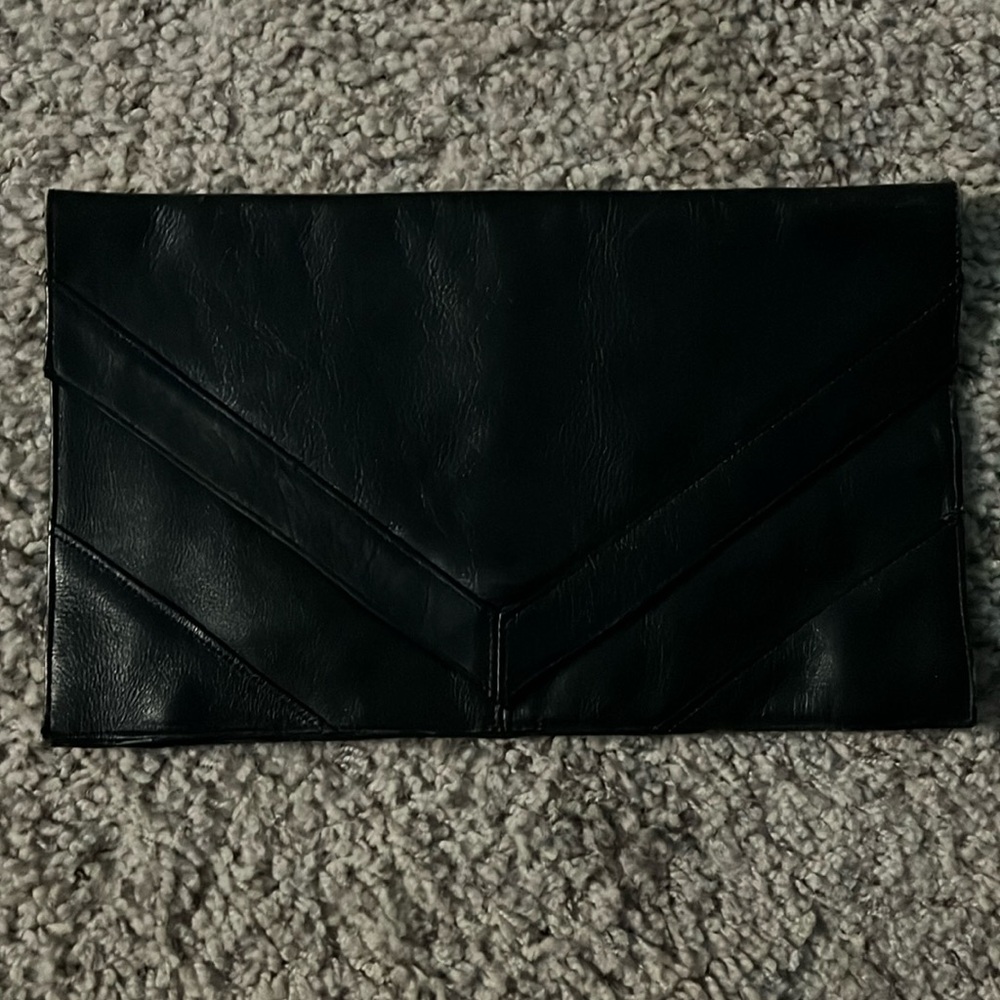 Black Leather Envelope Clutch